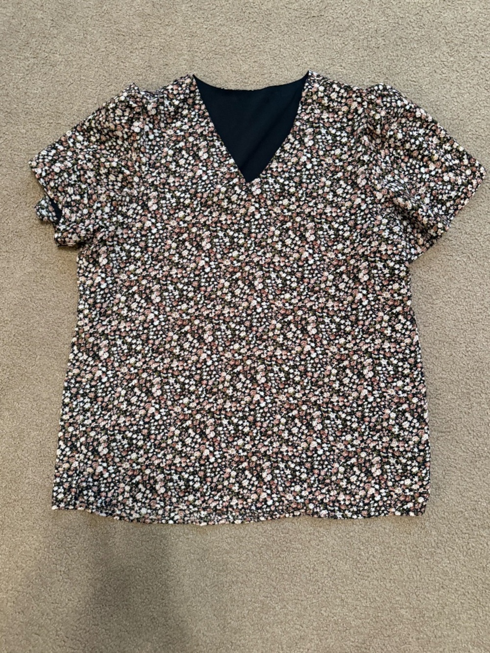 Mikarose black floral print blouse size XL